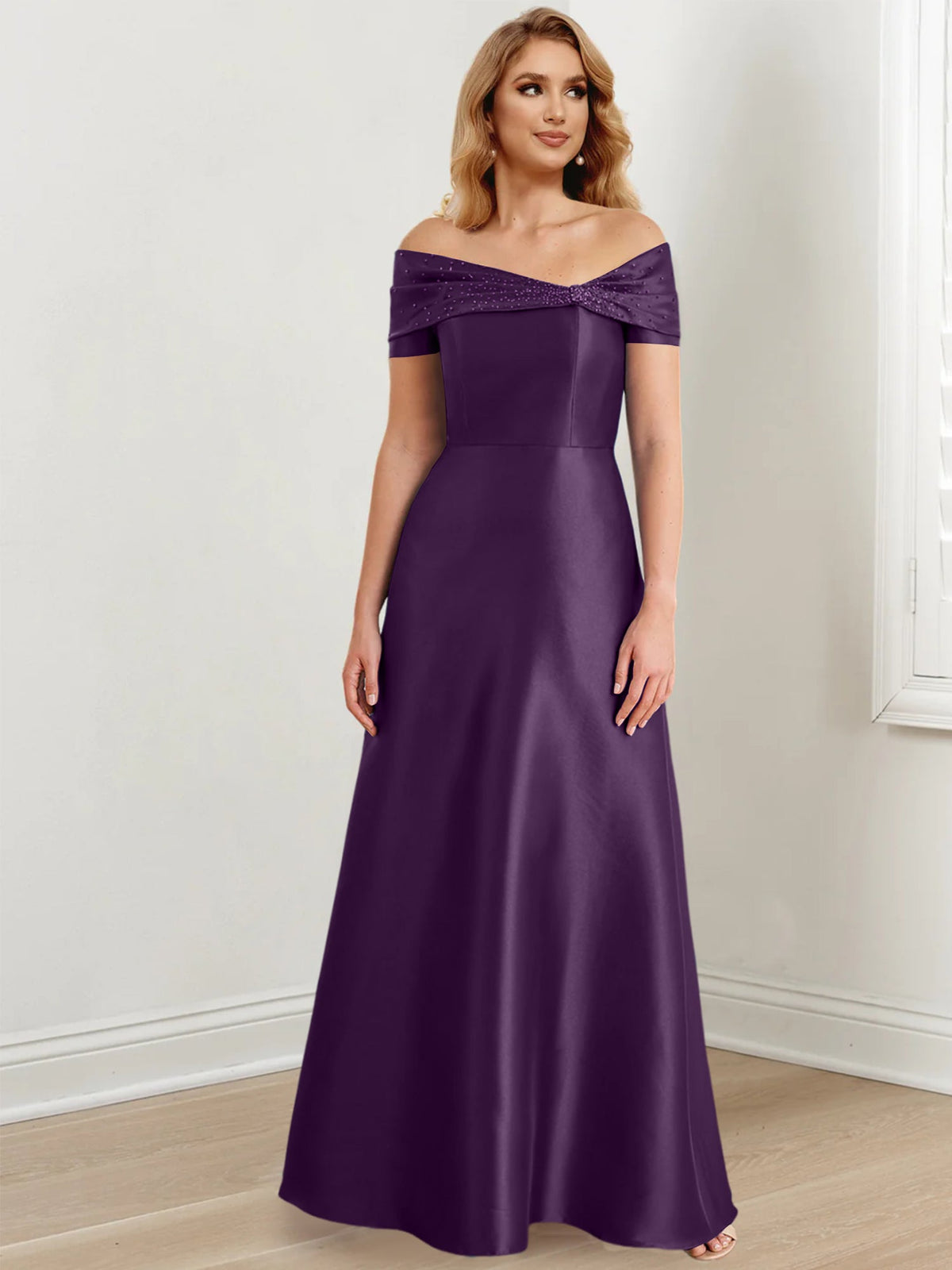 Floor Length Off Shoulder Mother Of The Bride Dress A Line Princess Silhouette