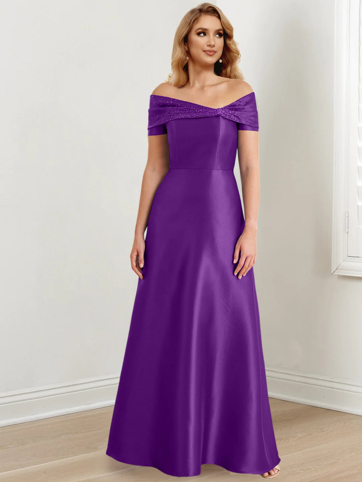 Floor Length Off Shoulder Mother Of The Bride Dress A Line Princess Silhouette