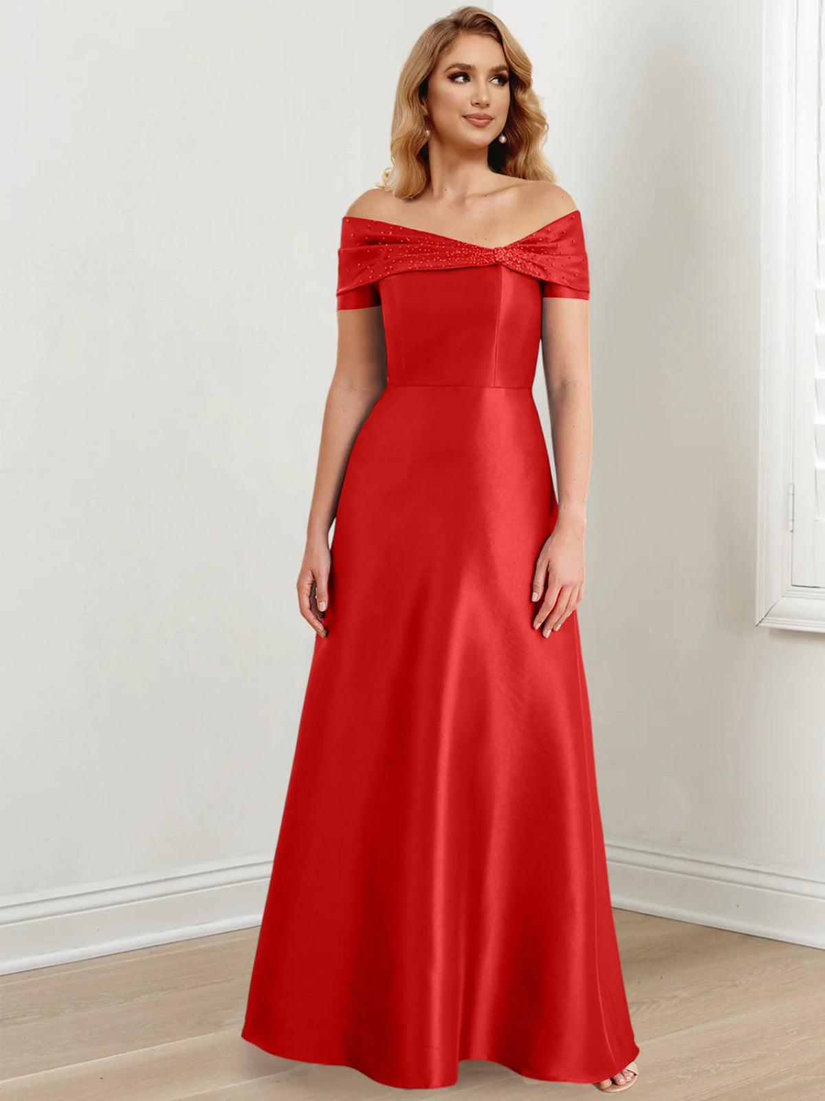 Floor Length Off Shoulder Mother Of The Bride Dress A Line Princess Silhouette