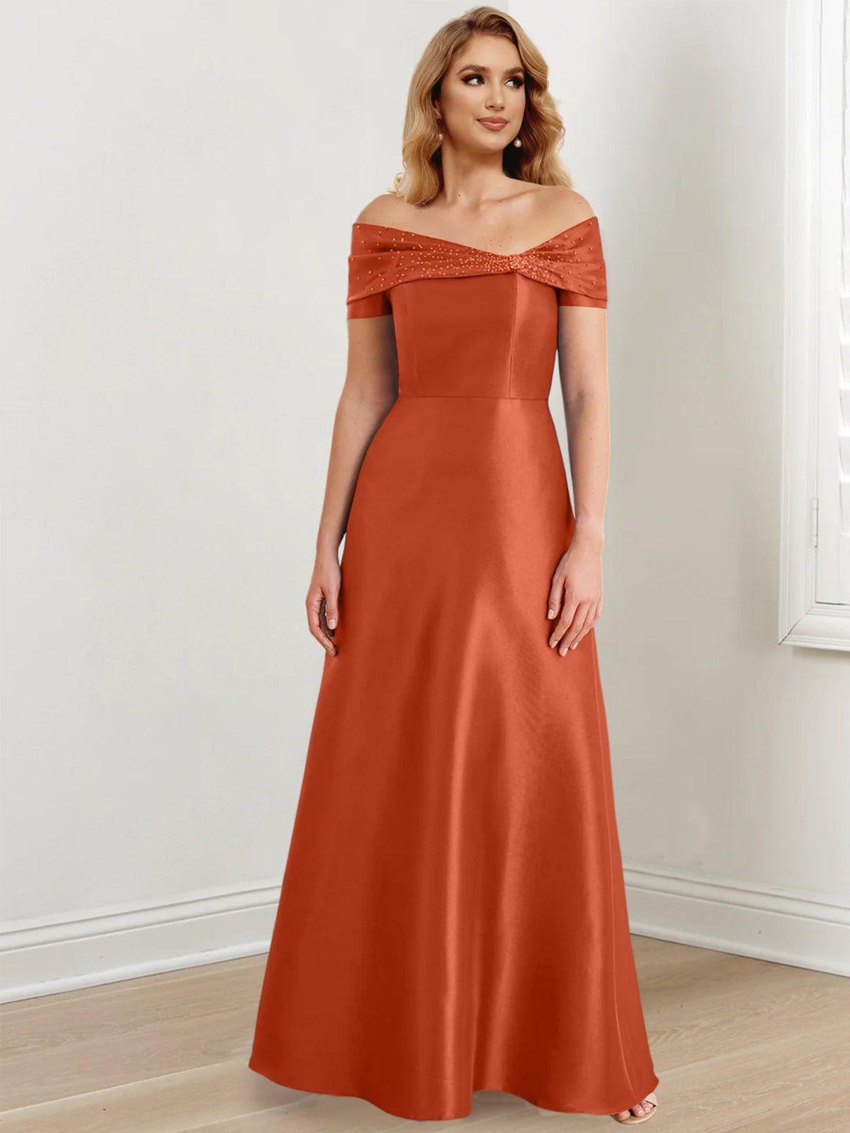 Floor Length Off Shoulder Mother Of The Bride Dress A Line Princess Silhouette