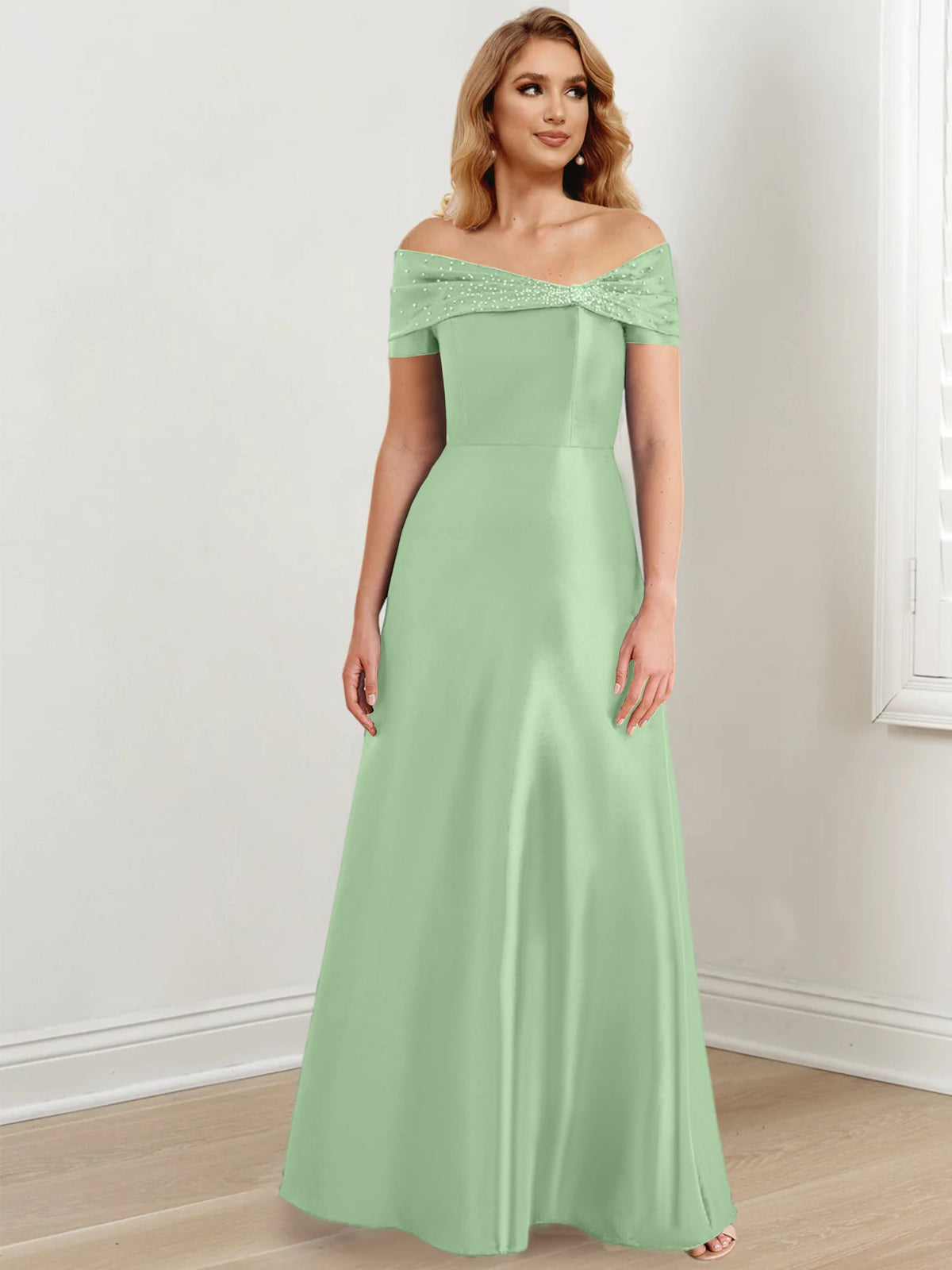 Floor Length Off Shoulder Mother Of The Bride Dress A Line Princess Silhouette