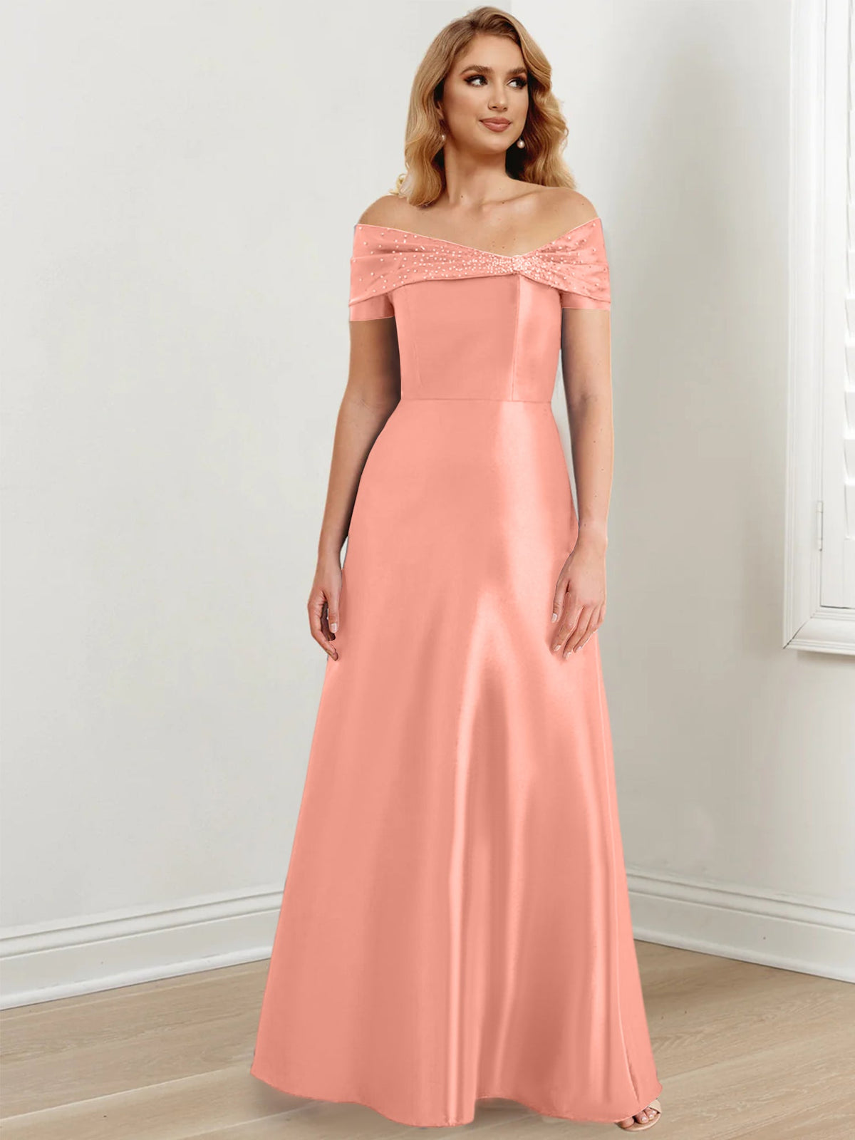 Floor Length Off Shoulder Mother Of The Bride Dress A Line Princess Silhouette