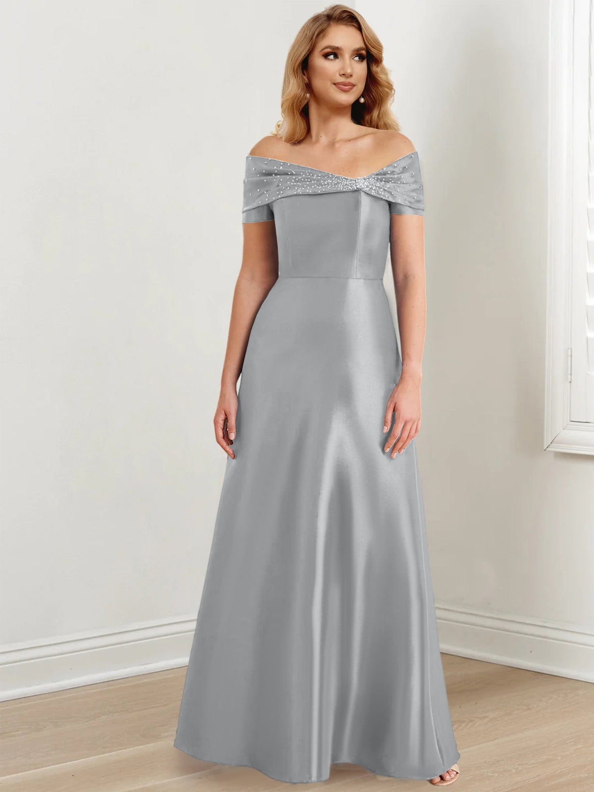 Floor Length Off Shoulder Mother Of The Bride Dress A Line Princess Silhouette