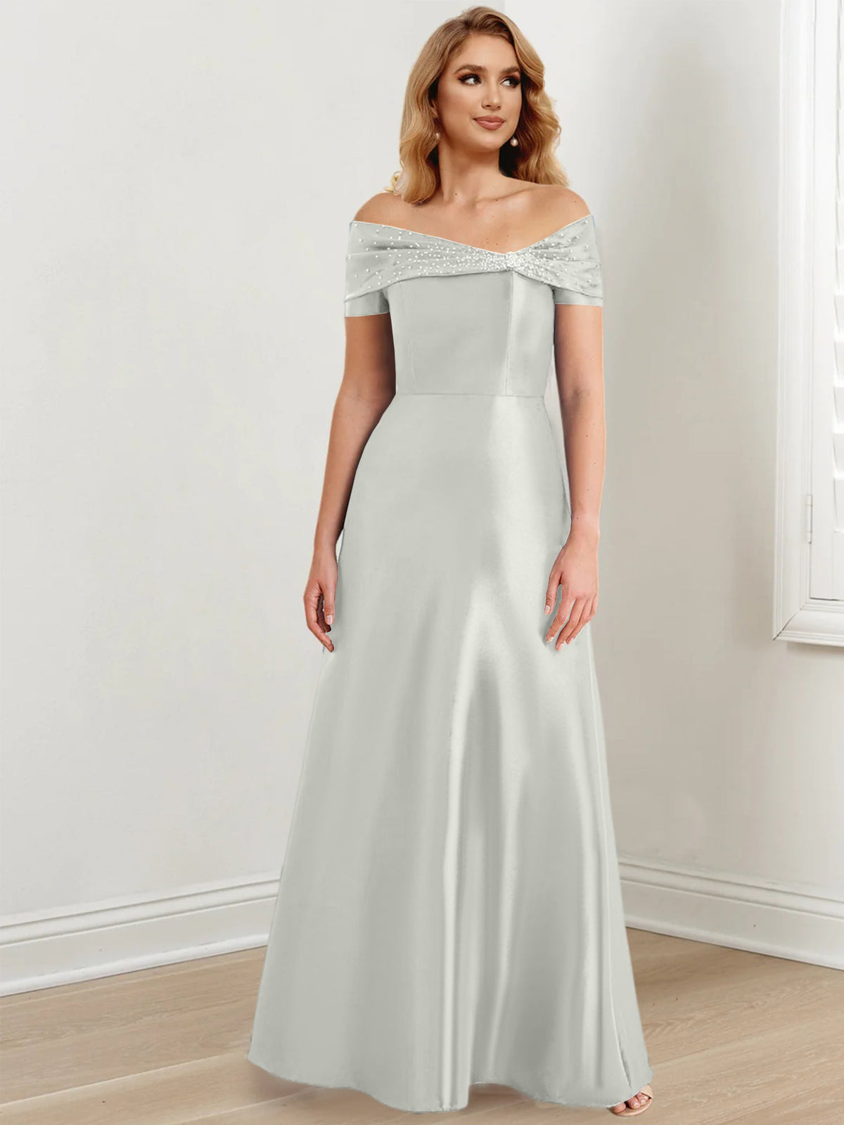 Floor Length Off Shoulder Mother Of The Bride Dress A Line Princess Silhouette