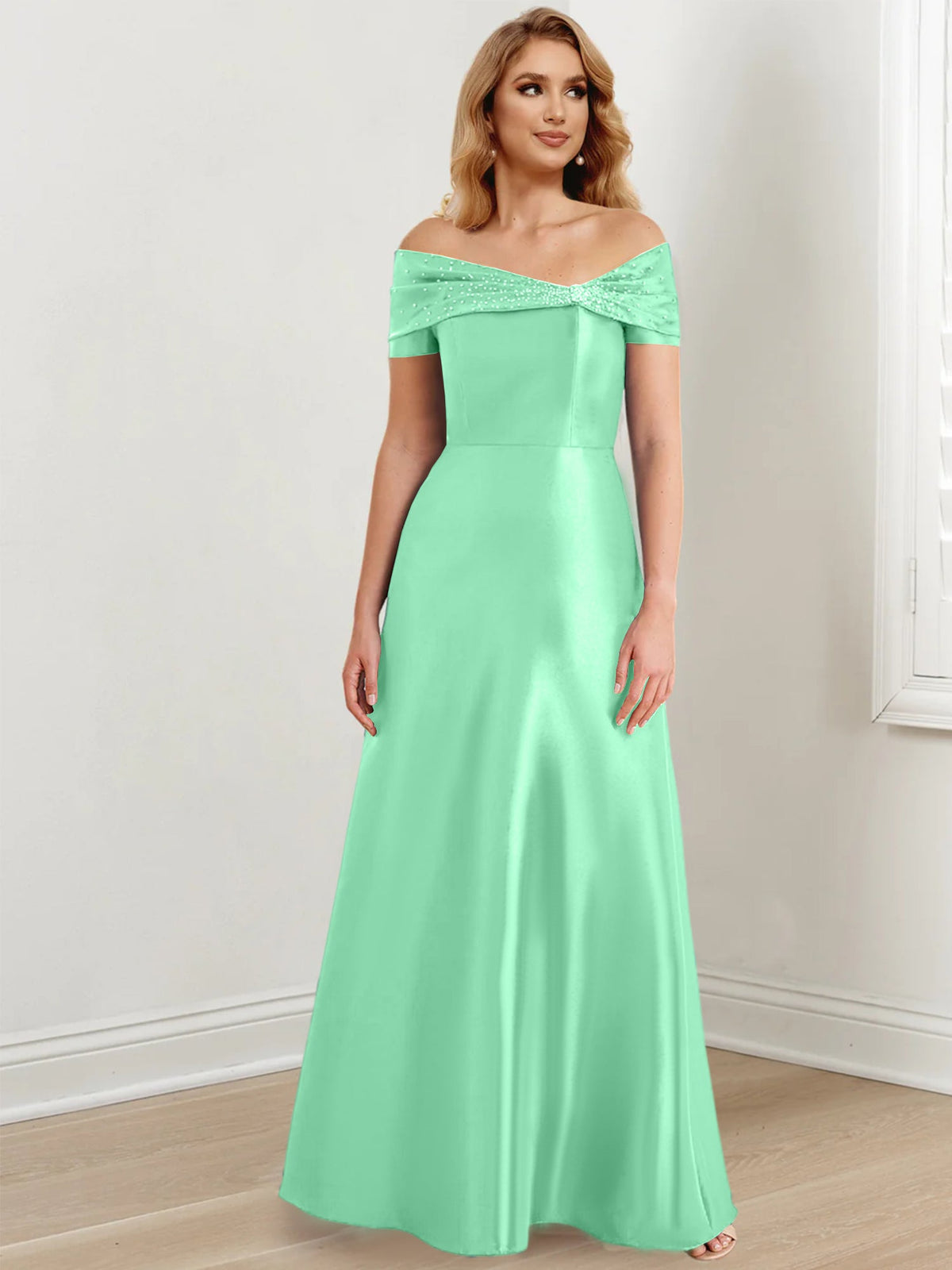 Floor Length Off Shoulder Mother Of The Bride Dress A Line Princess Silhouette