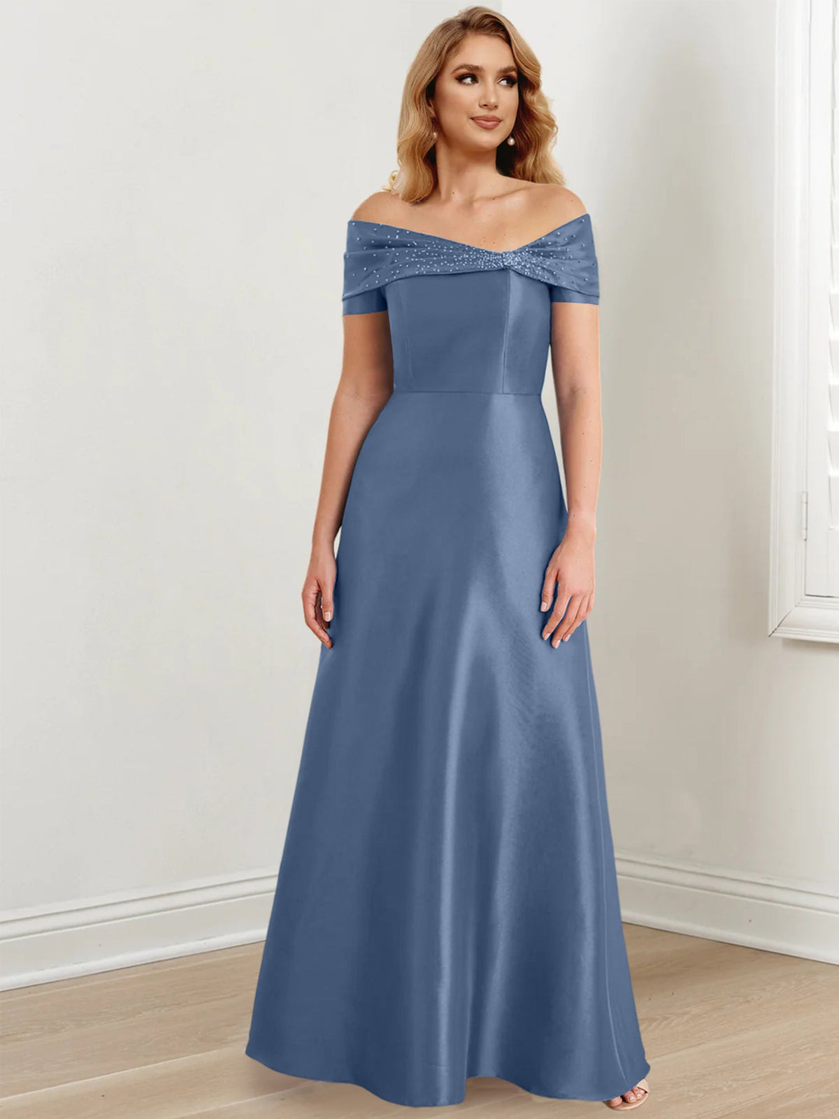 Floor Length Off Shoulder Mother Of The Bride Dress A Line Princess Silhouette