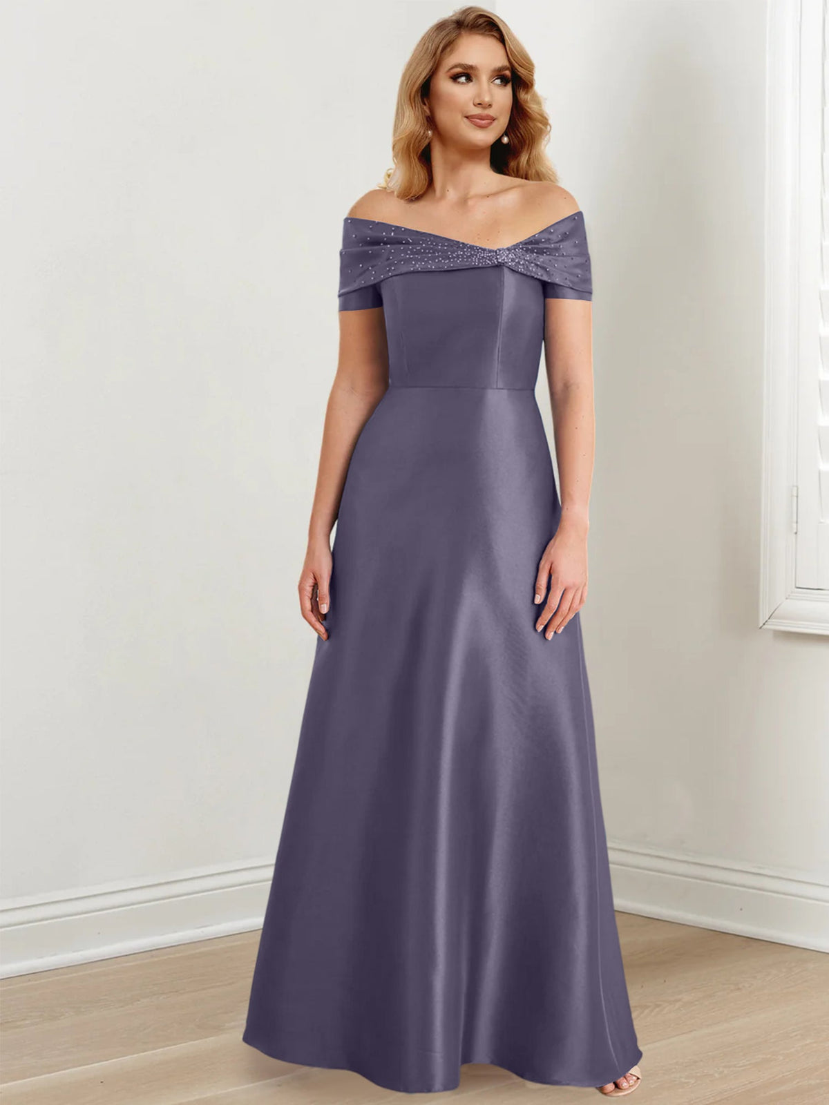 Floor Length Off Shoulder Mother Of The Bride Dress A Line Princess Silhouette