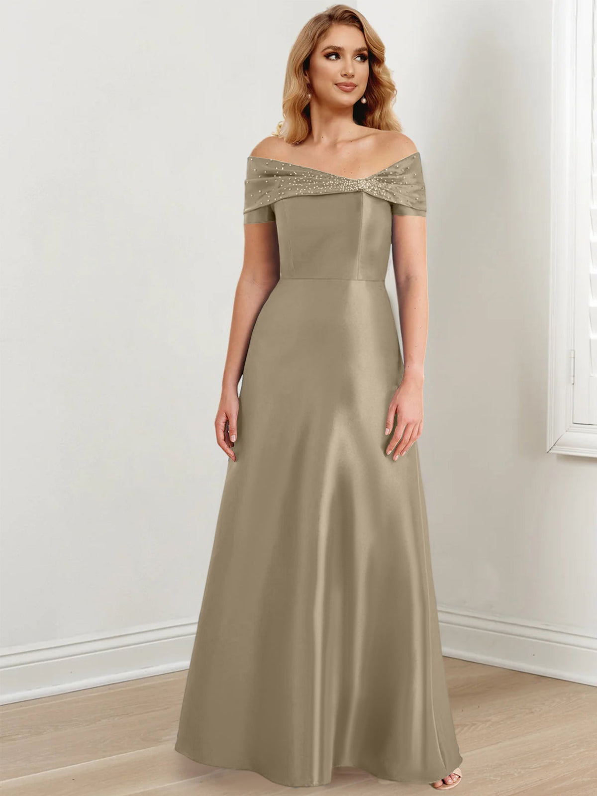Floor Length Off Shoulder Mother Of The Bride Dress A Line Princess Silhouette