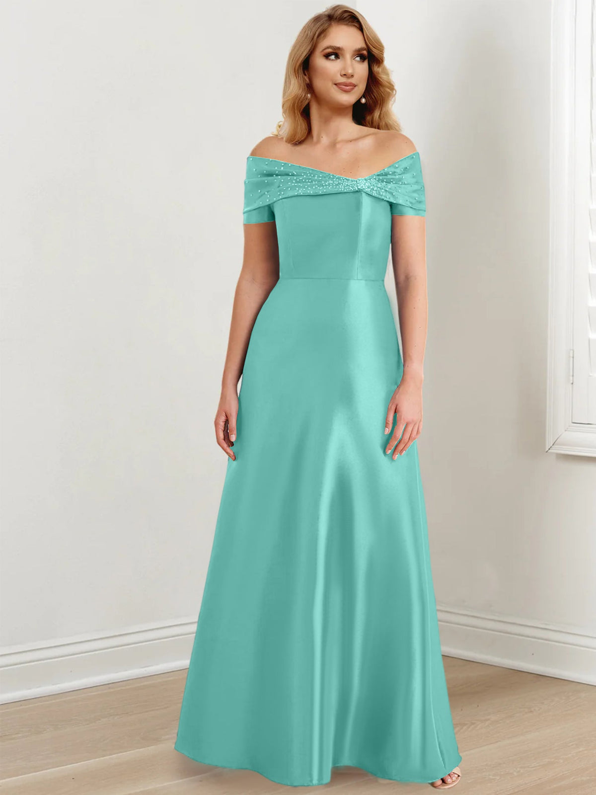 Floor Length Off Shoulder Mother Of The Bride Dress A Line Princess Silhouette