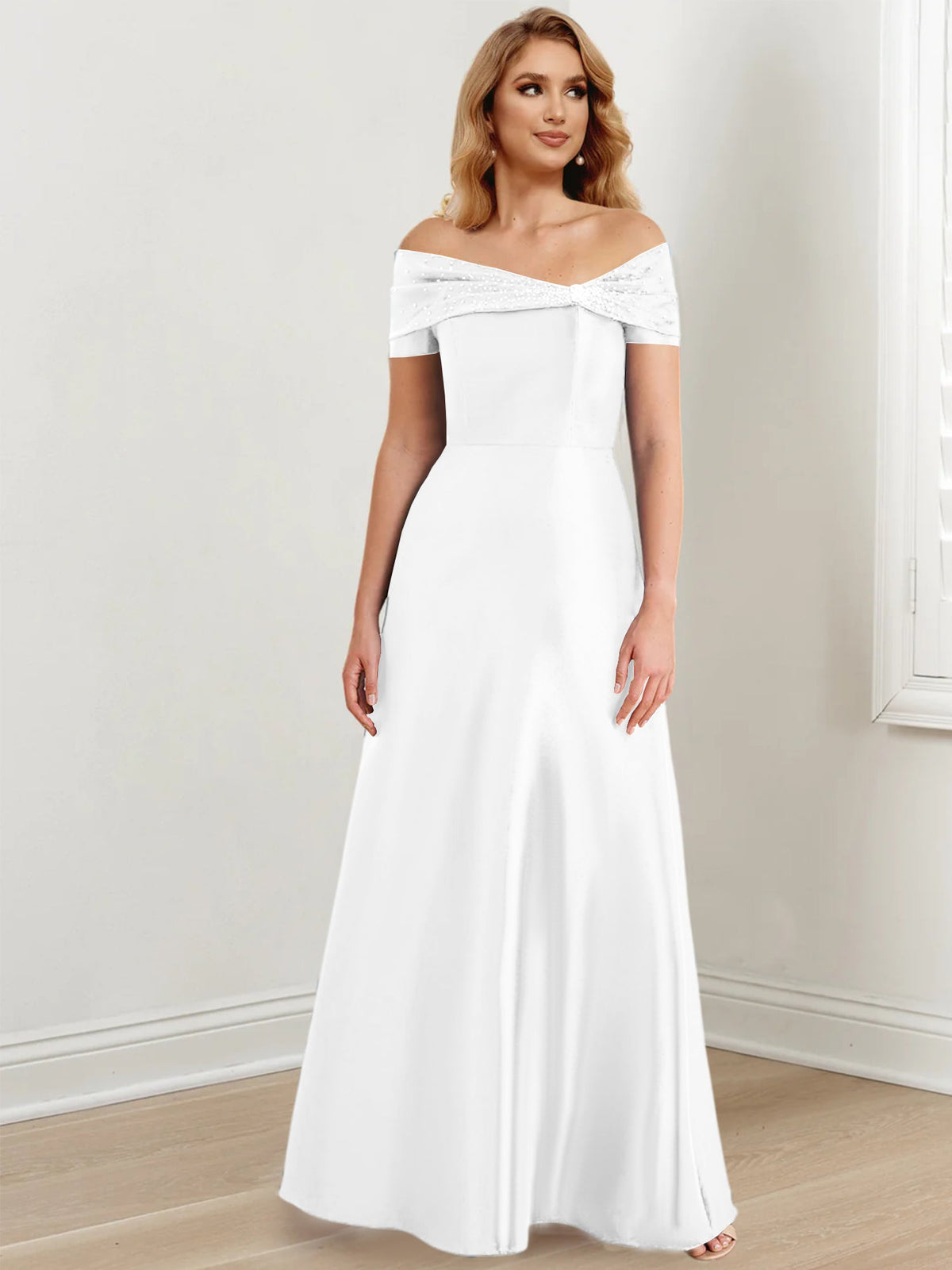 Floor Length Off Shoulder Mother Of The Bride Dress A Line Princess Silhouette