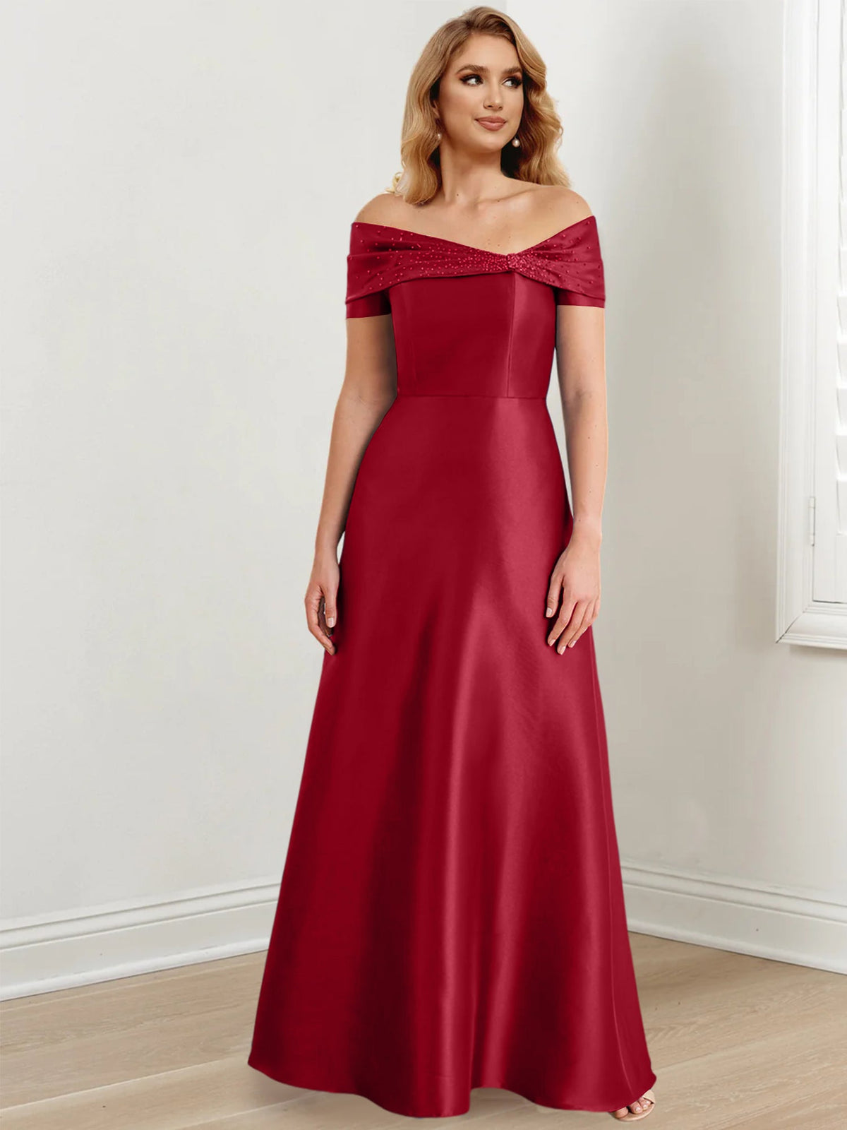 Floor Length Off Shoulder Mother Of The Bride Dress A Line Princess Silhouette