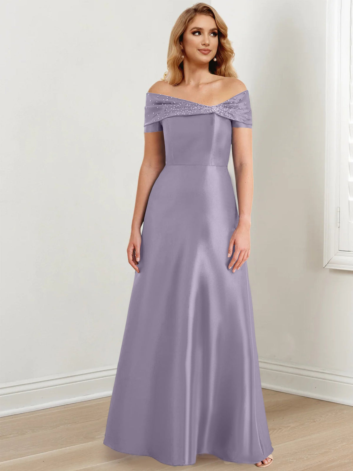 Floor Length Off Shoulder Mother Of The Bride Dress A Line Princess Silhouette