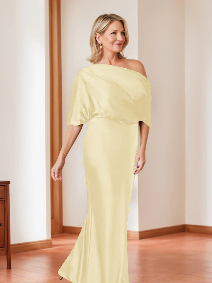 Elegant Plus Size Mother Of The Bride One Shoulder Sheath Dress Half Sleeves