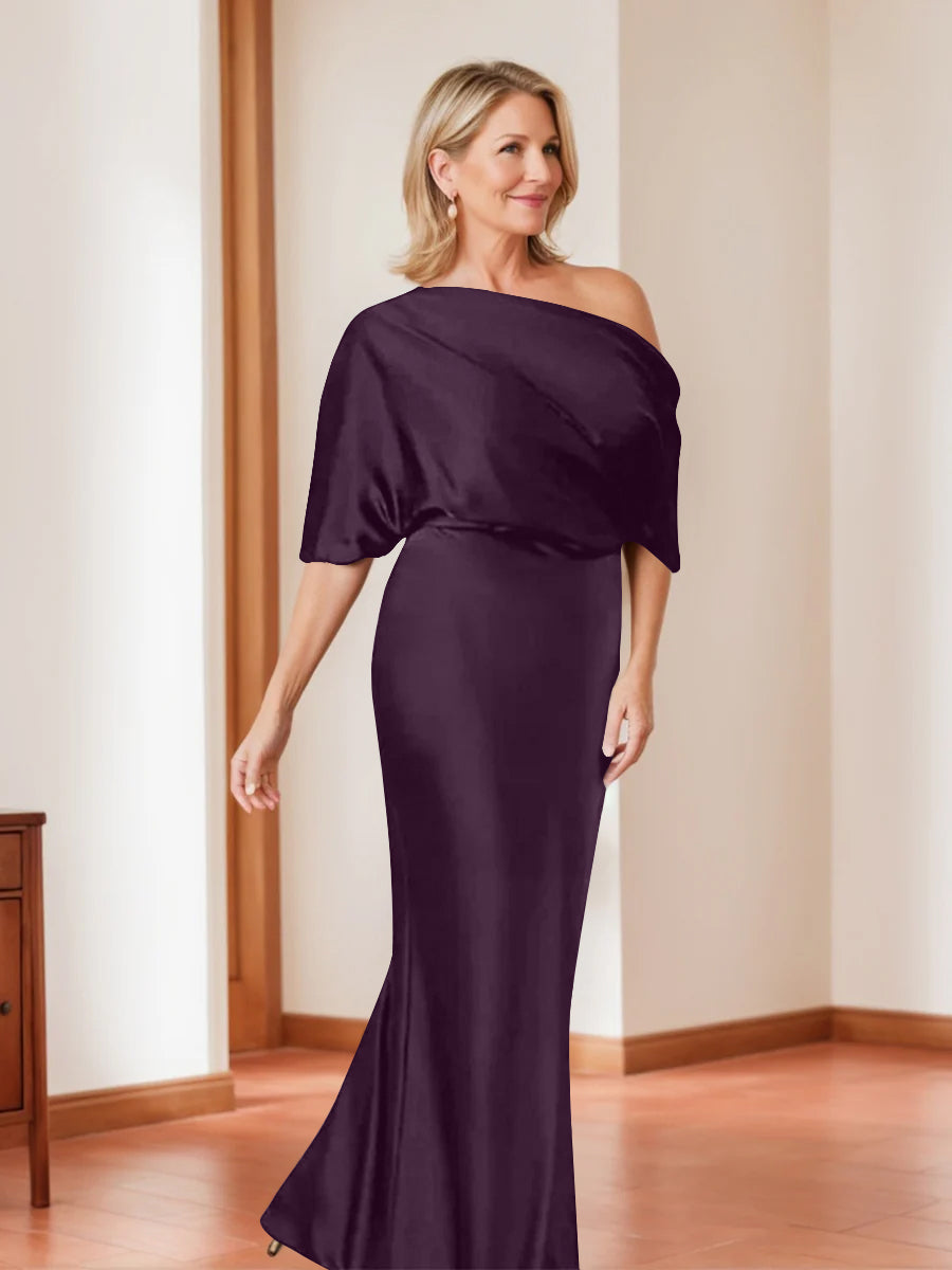 Elegant Plus Size Mother Of The Bride One Shoulder Sheath Dress Half Sleeves