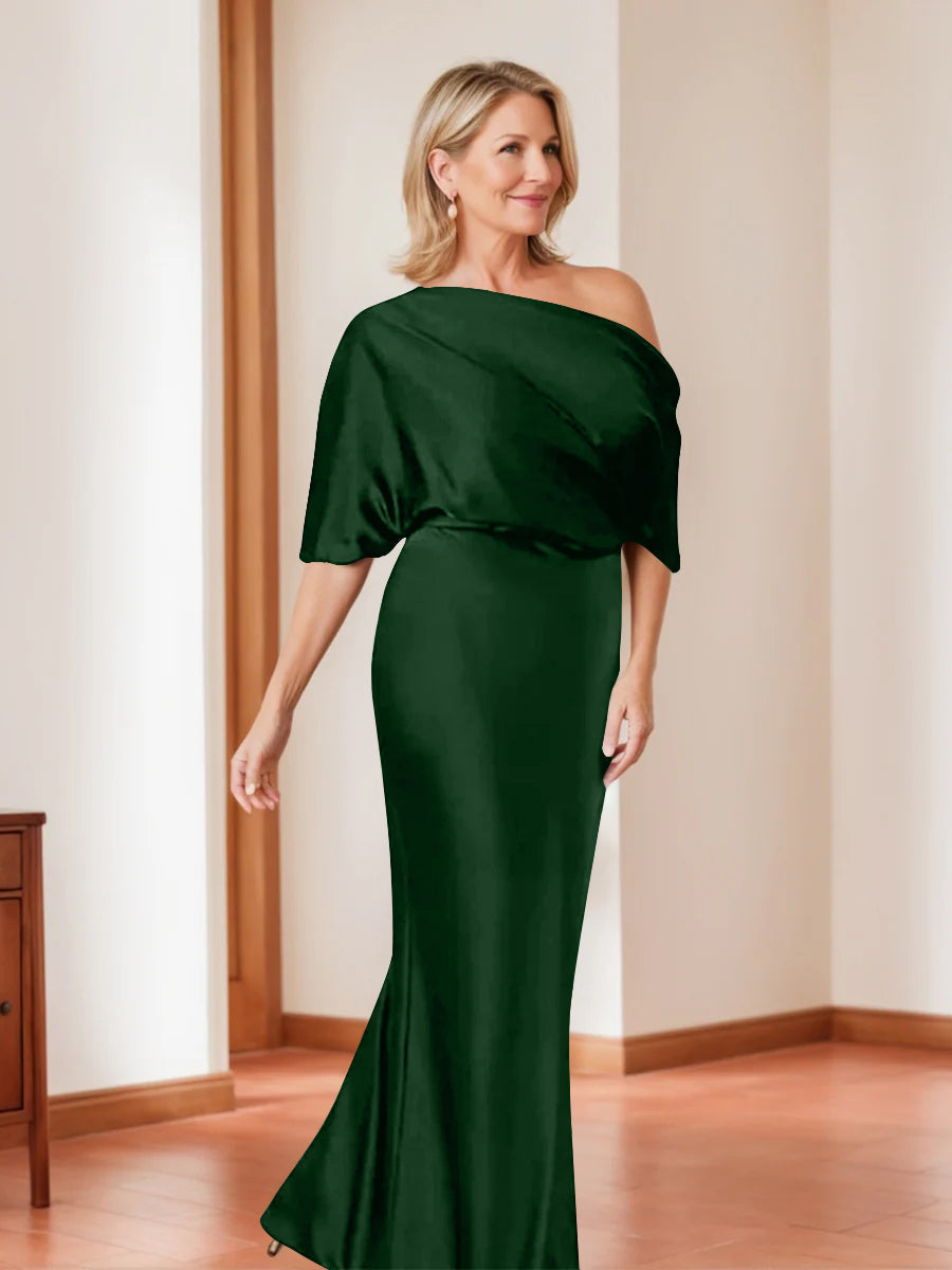 Elegant Plus Size Mother Of The Bride One Shoulder Sheath Dress Half Sleeves