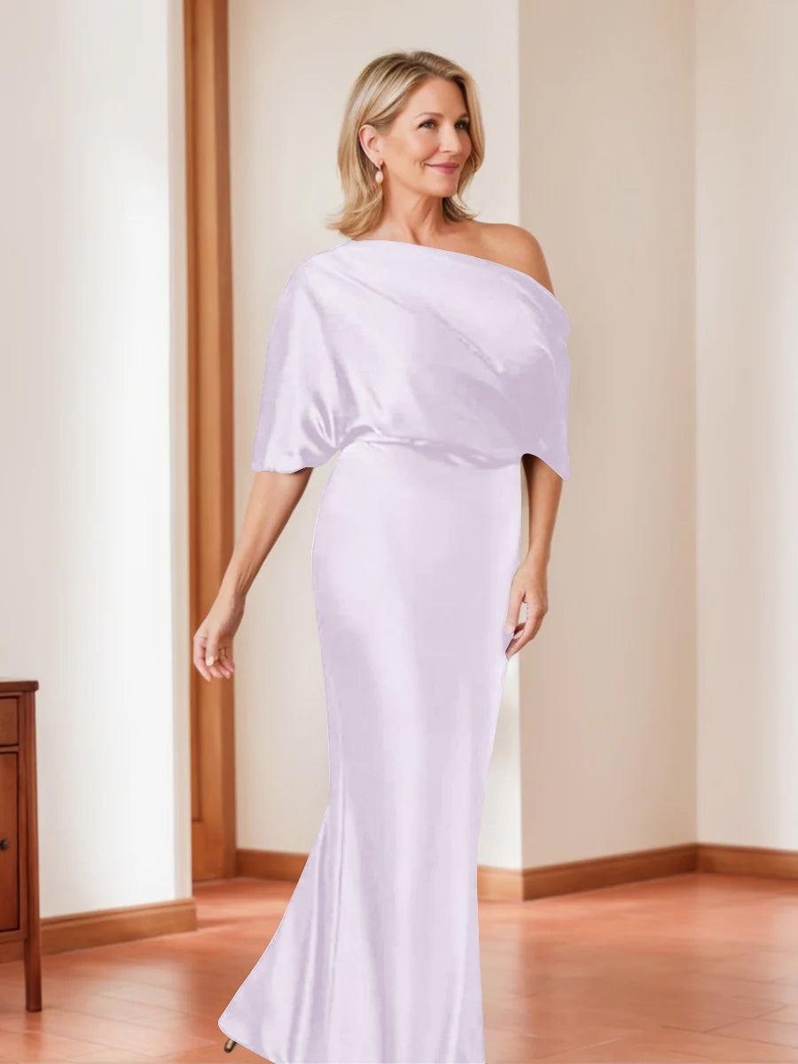 Elegant Plus Size Mother Of The Bride One Shoulder Sheath Dress Half Sleeves
