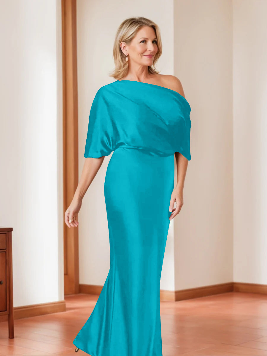 Elegant Plus Size Mother Of The Bride One Shoulder Sheath Dress Half Sleeves