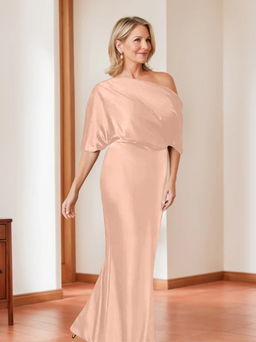 Elegant Plus Size Mother Of The Bride One Shoulder Sheath Dress Half Sleeves