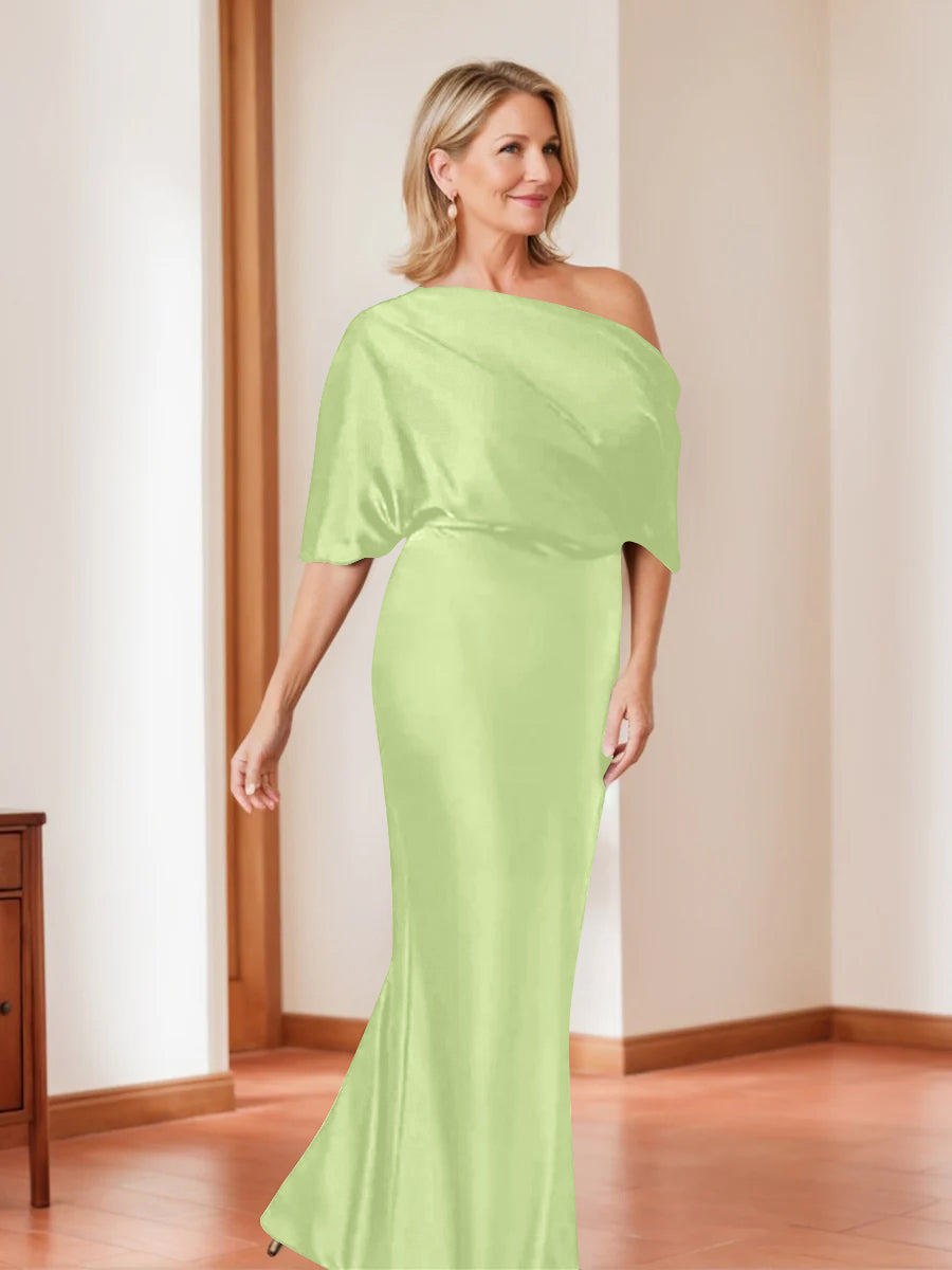Elegant Plus Size Mother Of The Bride One Shoulder Sheath Dress Half Sleeves