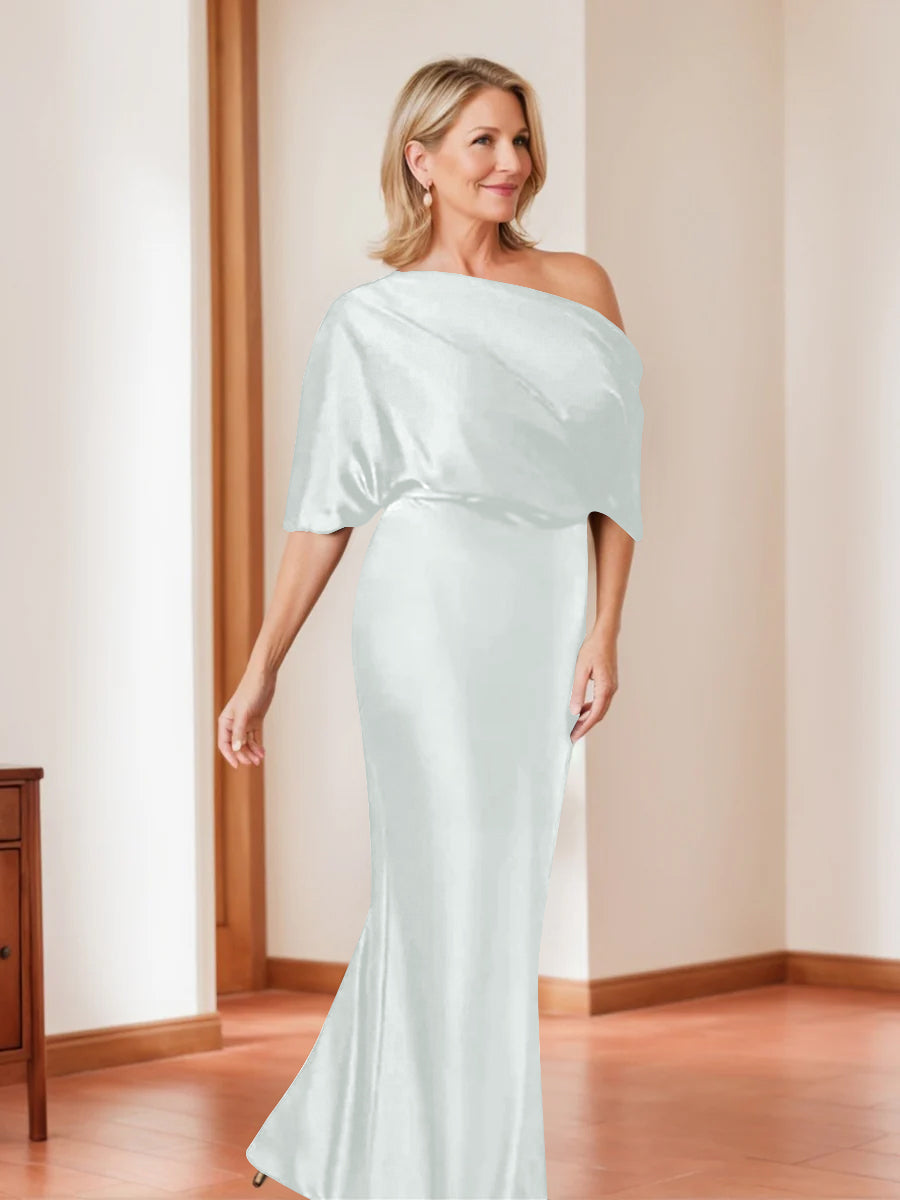 Elegant Plus Size Mother Of The Bride One Shoulder Sheath Dress Half Sleeves