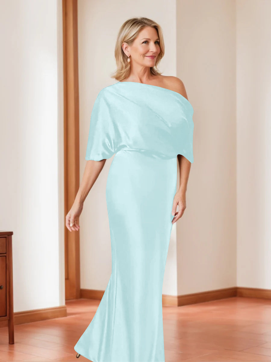 Elegant Plus Size Mother Of The Bride One Shoulder Sheath Dress Half Sleeves