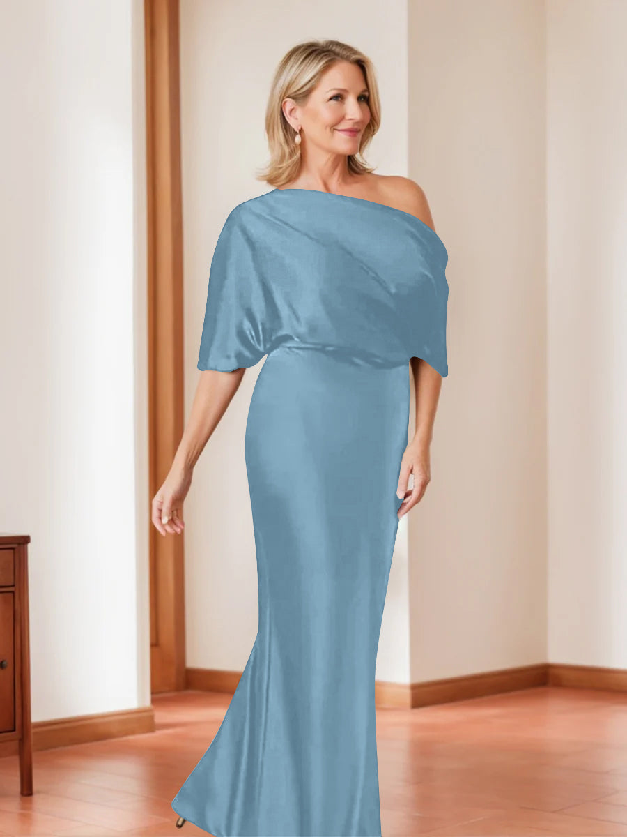 Elegant Plus Size Mother Of The Bride One Shoulder Sheath Dress Half Sleeves