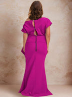 Plus Size One Shoulder Mermaid Gown for Mothers of the Bride Ruffles Side Split