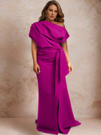 Plus Size One Shoulder Mermaid Gown for Mothers of the Bride Ruffles Side Split