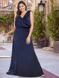 Plus Size V Neck Sleeveless A Line Mother of the Bride Dress With Ruched Details