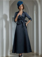 Elegant Satin V Neck A Line Dress For Mother Of The Bride Ankle Length