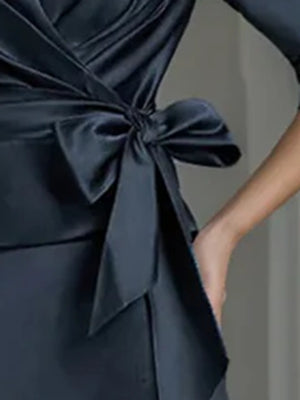 Elegant Satin V Neck A Line Dress For Mother Of The Bride Ankle Length