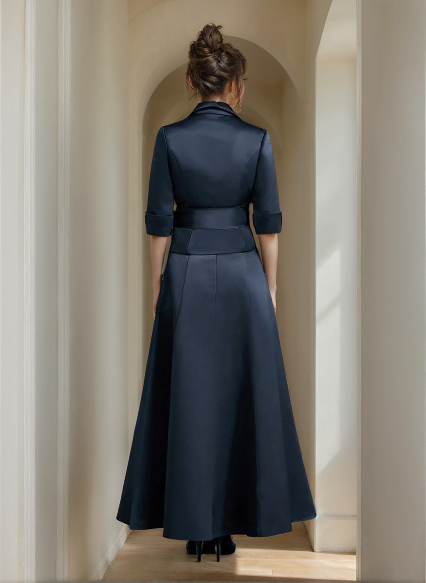 Elegant Satin V Neck A Line Dress For Mother Of The Bride Ankle Length