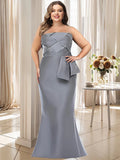 Plus Size Strapless Floor Length Mother Of The Bride Dress Bowknot Trumpet