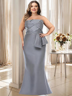 Plus Size Strapless Floor Length Mother Of The Bride Dress Bowknot Trumpet