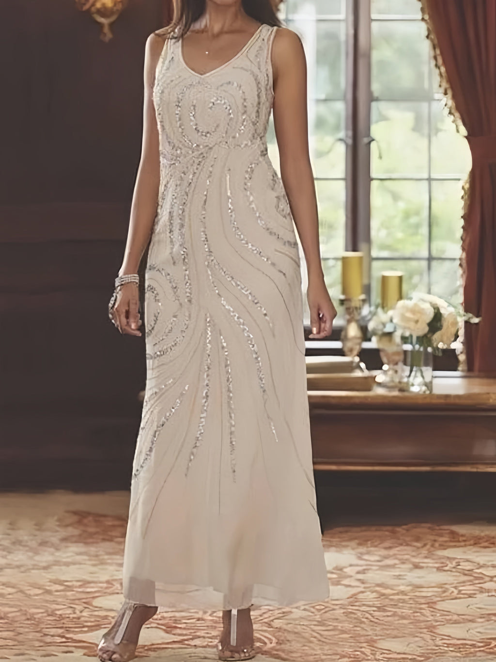 Jacketed Mother of the Bride and Groom Sequin Sheath or Column Dress with Jacket