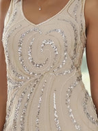 Plus Size V Neck Mother Of Bride Dress Set With Jacket Sequins Knee Length