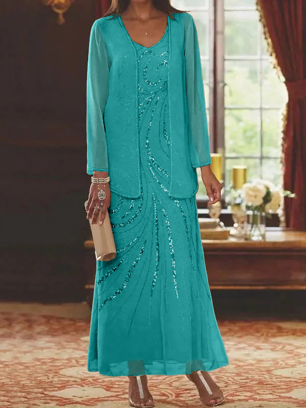Jacketed Mother of the Bride and Groom Sequin Sheath or Column Dress with Jacket
