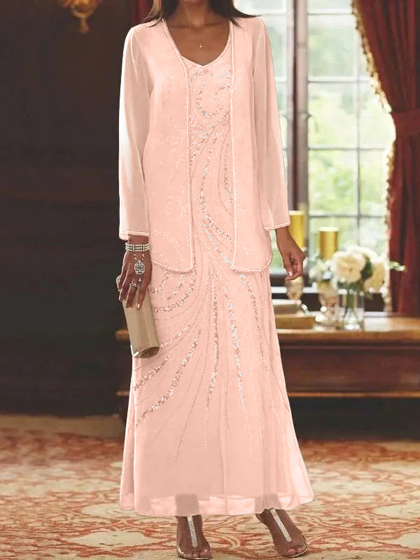 Jacketed Mother of the Bride and Groom Sequin Sheath or Column Dress with Jacket