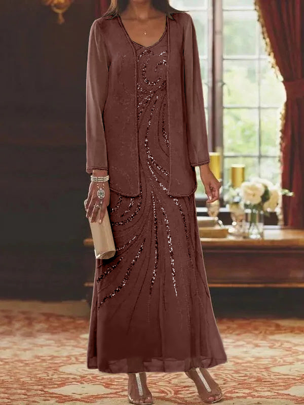 Jacketed Mother of the Bride and Groom Sequin Sheath or Column Dress with Jacket
