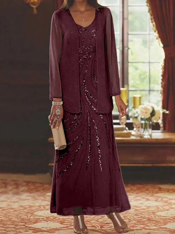 Jacketed Mother of the Bride and Groom Sequin Sheath or Column Dress with Jacket