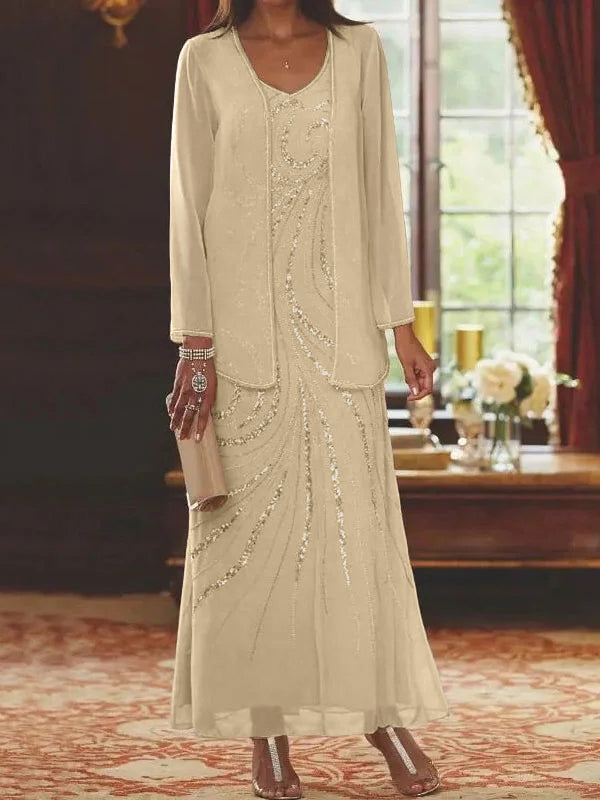 Jacketed Mother of the Bride and Groom Sequin Sheath or Column Dress with Jacket