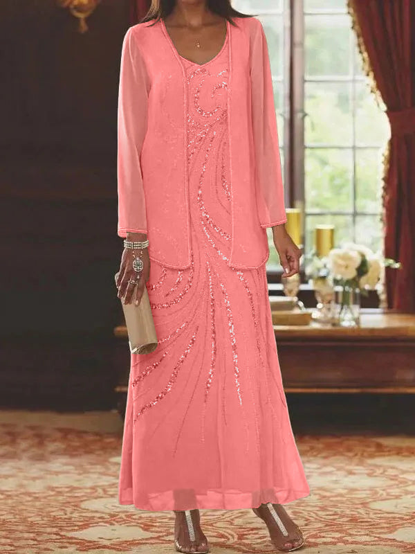 Jacketed Mother of the Bride and Groom Sequin Sheath or Column Dress with Jacket