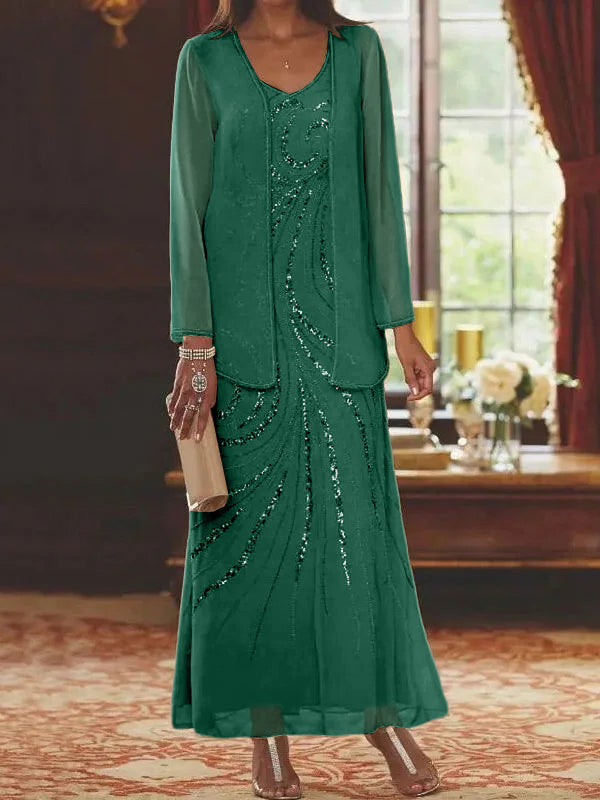 Jacketed Mother of the Bride and Groom Sequin Sheath or Column Dress with Jacket