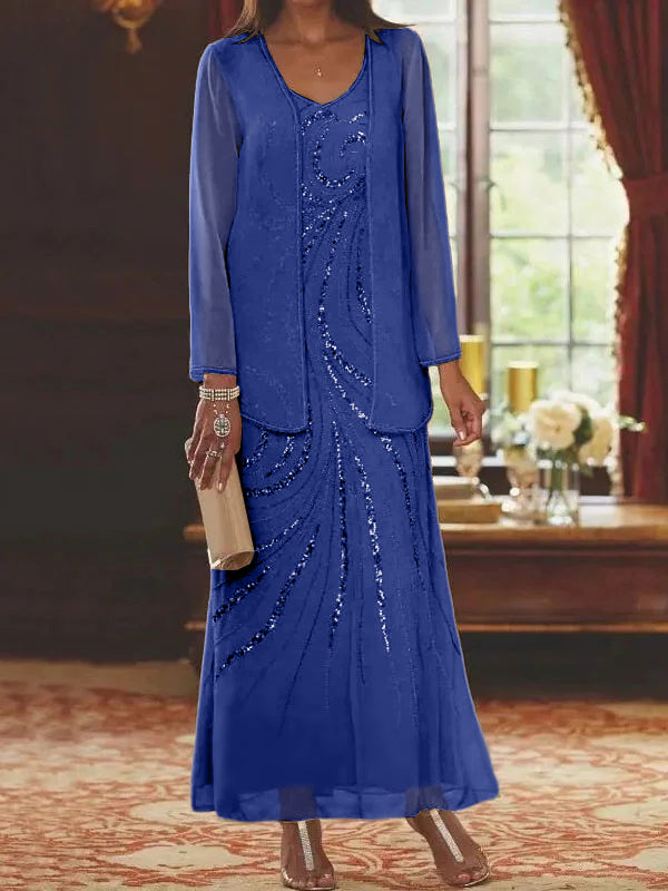 Jacketed Mother of the Bride and Groom Sequin Sheath or Column Dress with Jacket