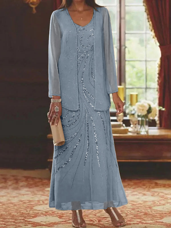 Jacketed Mother of the Bride and Groom Sequin Sheath or Column Dress with Jacket