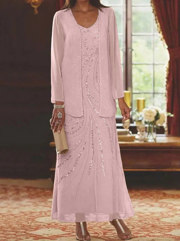 Jacketed Mother of the Bride and Groom Sequin Sheath or Column Dress with Jacket