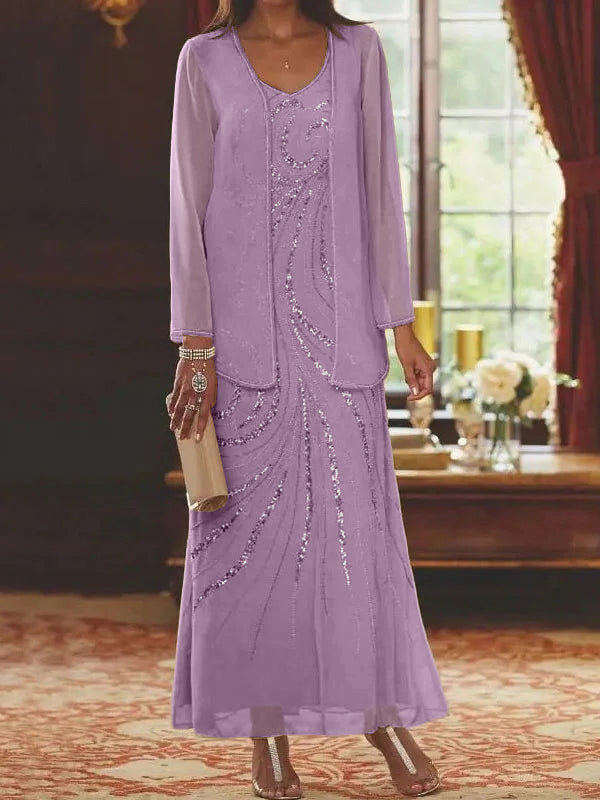 Jacketed Mother of the Bride and Groom Sequin Sheath or Column Dress with Jacket