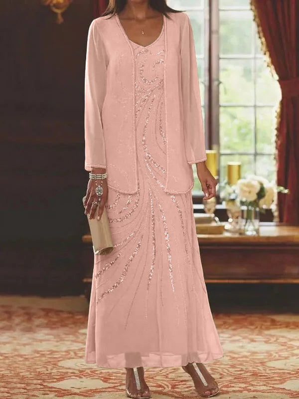 Jacketed Mother of the Bride and Groom Sequin Sheath or Column Dress with Jacket
