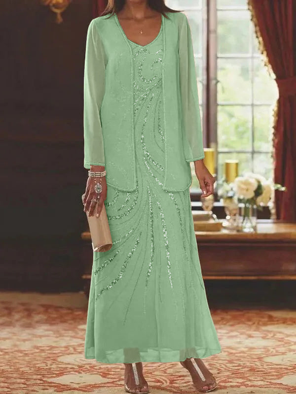 Jacketed Mother of the Bride and Groom Sequin Sheath or Column Dress with Jacket