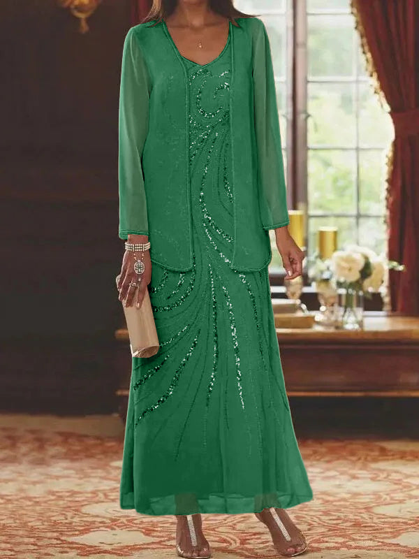 Jacketed Mother of the Bride and Groom Sequin Sheath or Column Dress with Jacket